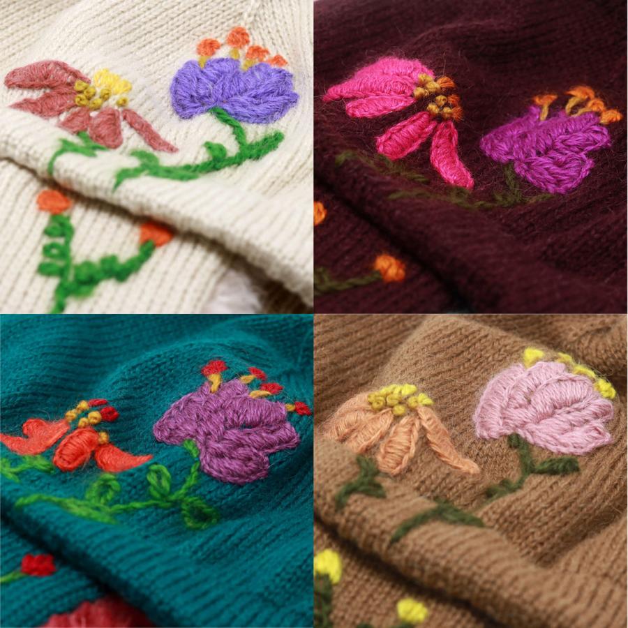 Barairo no Boushi ニット帽 かわいい レディース 秋冬 帽子 お花刺繍