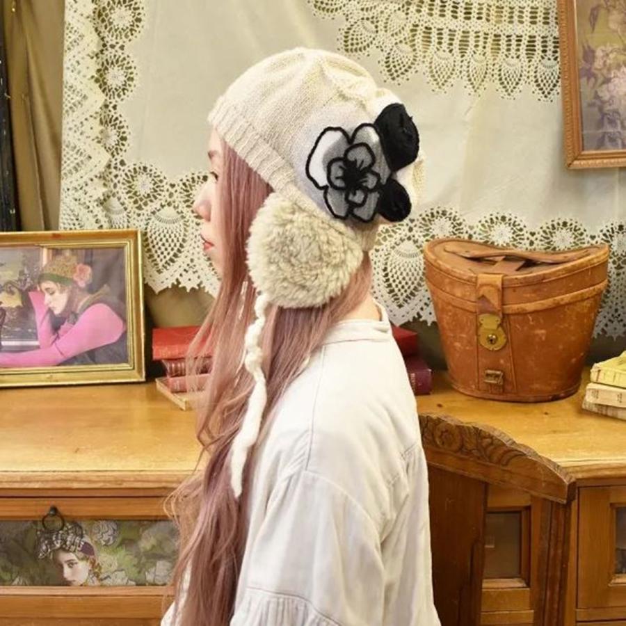 Barairo no Boushi ニット帽 耳当て付き バラ色の帽子 花 Barairo no Boushi ニット帽 耳当て付き バラ色の帽子 花