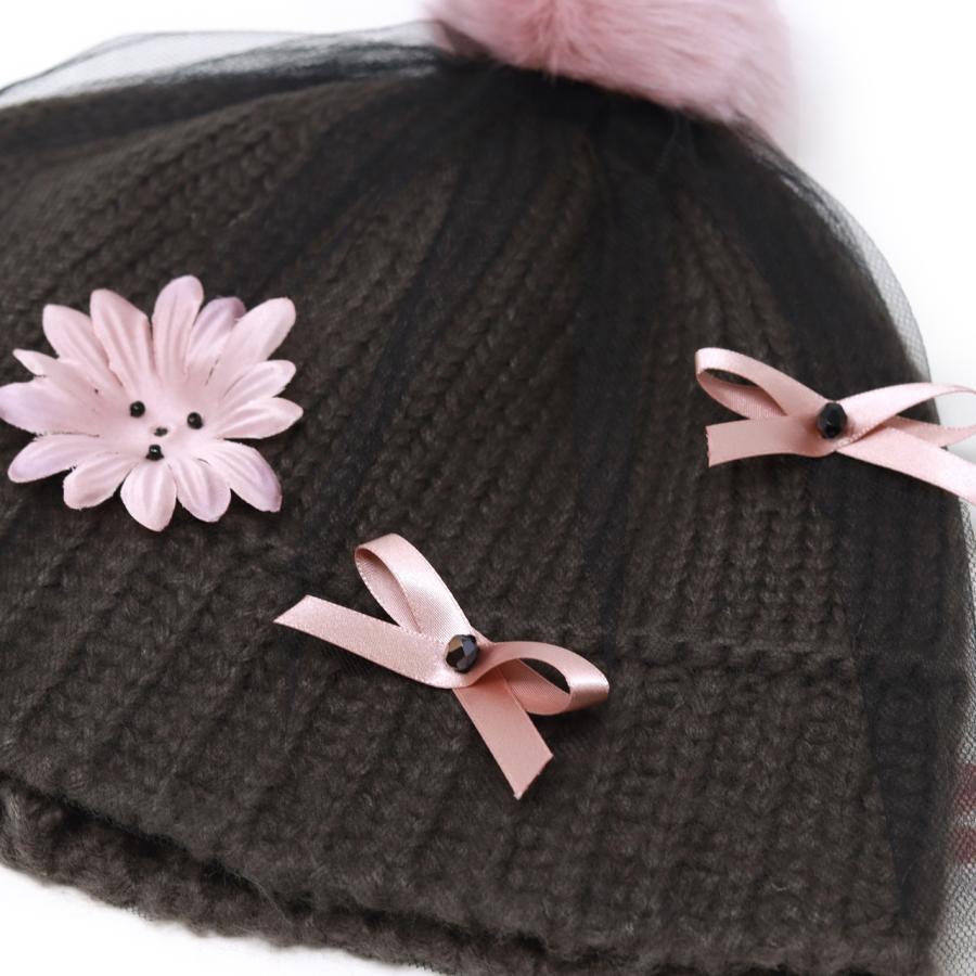Barairo no Boushi ニット帽 レディース 帽子 チュール ポンポン