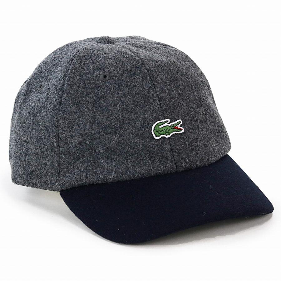 秋冬 ラコステ 2トーンキャップ LACOSTE メルトン キャップ メンズ 帽子 日本製 レディース サイズ調整 6方キャップ 上品 チャコールグレー｜elehelm-hatstore｜02