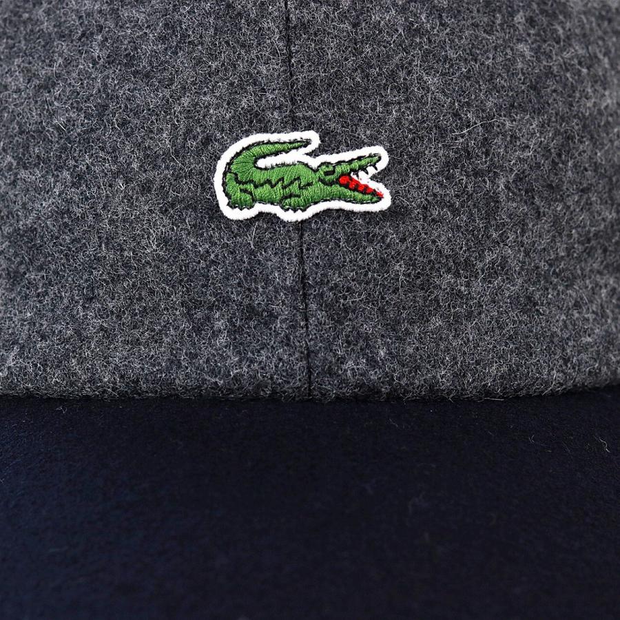 秋冬 ラコステ 2トーンキャップ LACOSTE メルトン キャップ メンズ 帽子 日本製 レディース サイズ調整 6方キャップ 上品 チャコールグレー｜elehelm-hatstore｜05