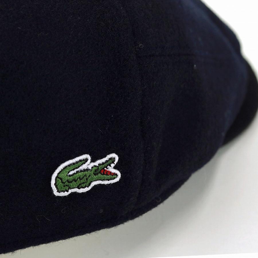 LACOSTE メルトン ハンチング 17AW ラコステ メンズ 秋冬 帽子 レディース サイズ調整 日本製 アイビーキャップ ギフト 紺 ネイビー｜elehelm-hatstore｜05