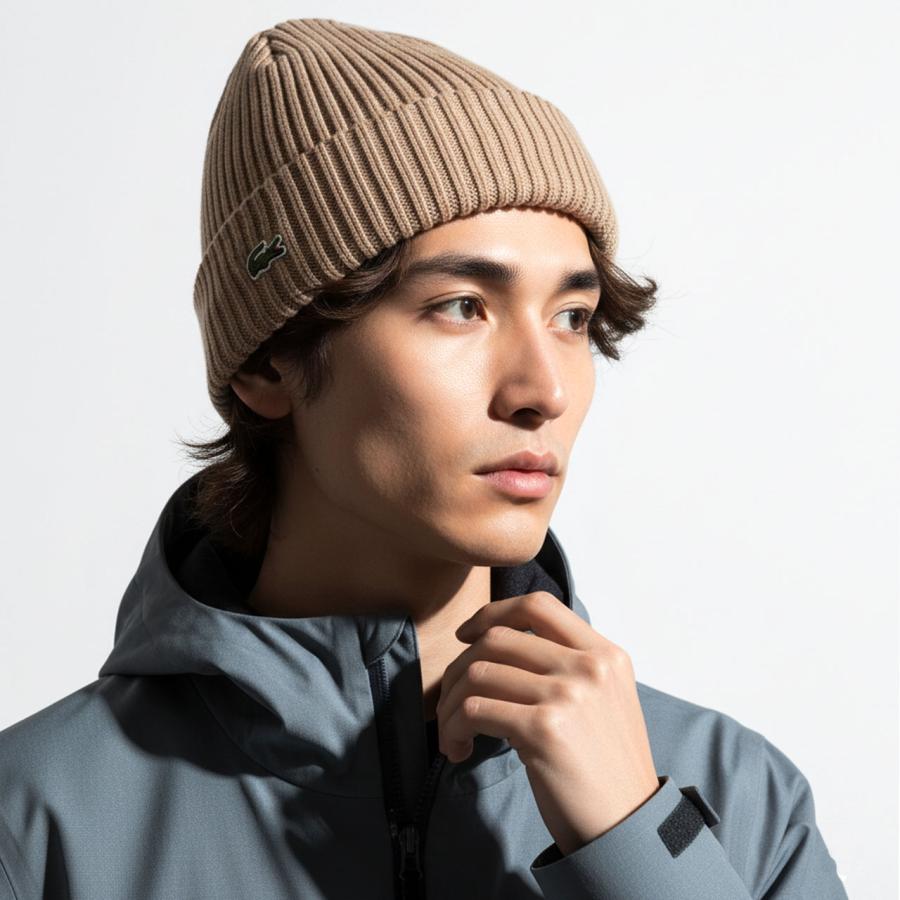 LACOSTE（ラコステ） ウール ニット帽 メンズ ビーニー リブニット