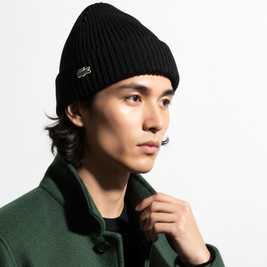 Supreme LACOSTE Beanie 黒 ニット帽 ビーニー  ラコステ LACOSTE（ラコステ） ウール ニット帽 メンズ ビーニー リブニット