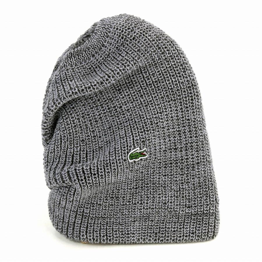 ニット帽 メンズ Lacoste ウール グレー ニットワッチ ラコステ レディース 帽子 後ろタック 売り出し Lacoste