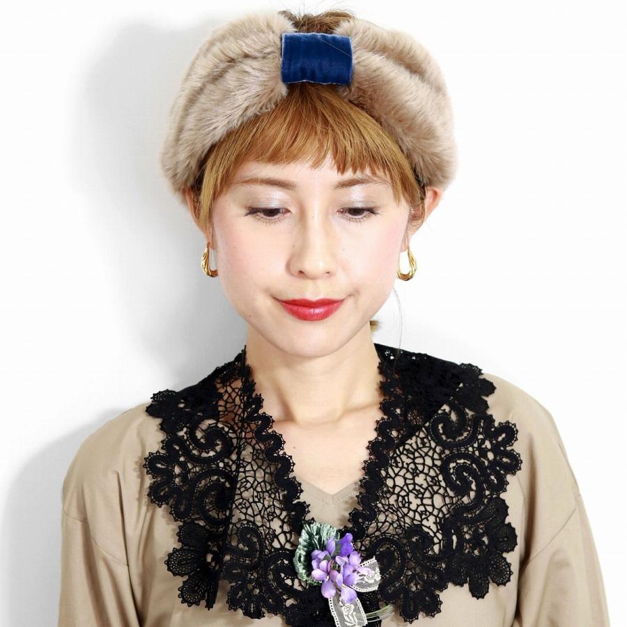 Barairo no Boushi 別珍&ファー リバーシブルヘアバンド バラ色の帽子