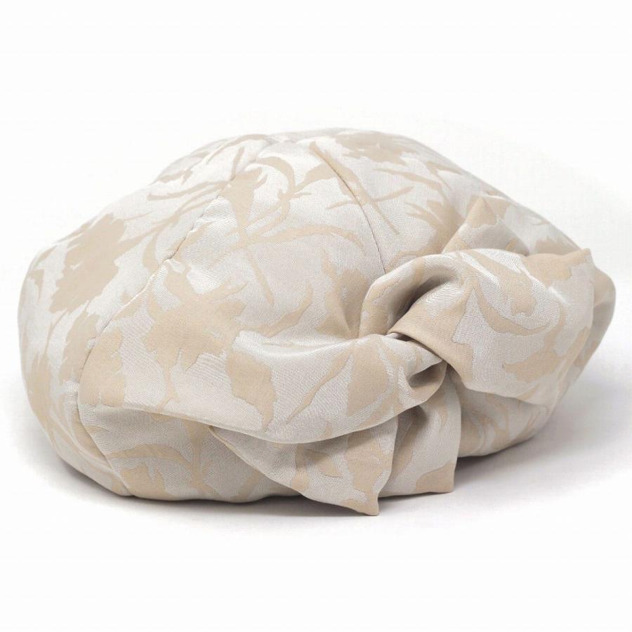 ベレー帽 レディース リブ編み 草花 ジャガード素材 ビッグリボン