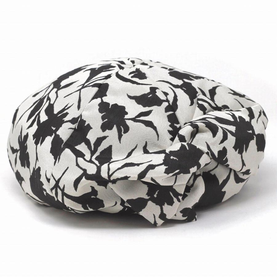 ベレー帽 レディース リブ編み 草花 ジャガード素材 ビッグリボン