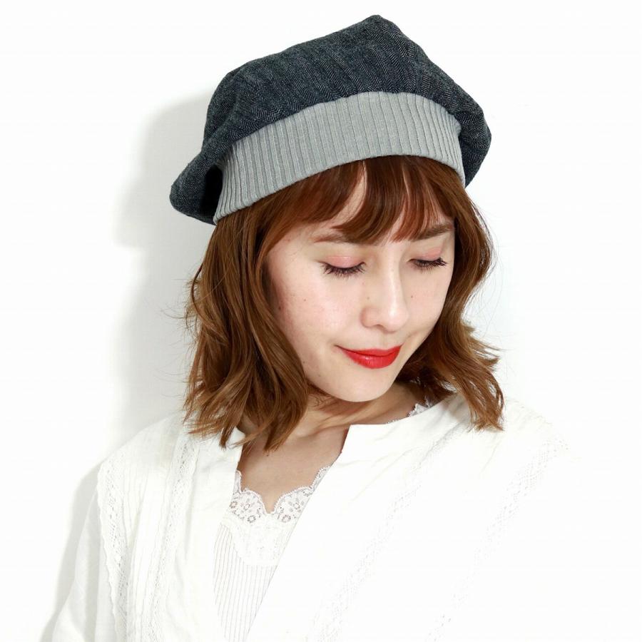 ベレー帽 レディース piece de lucile 綾織り 洗い加工 knob リネン