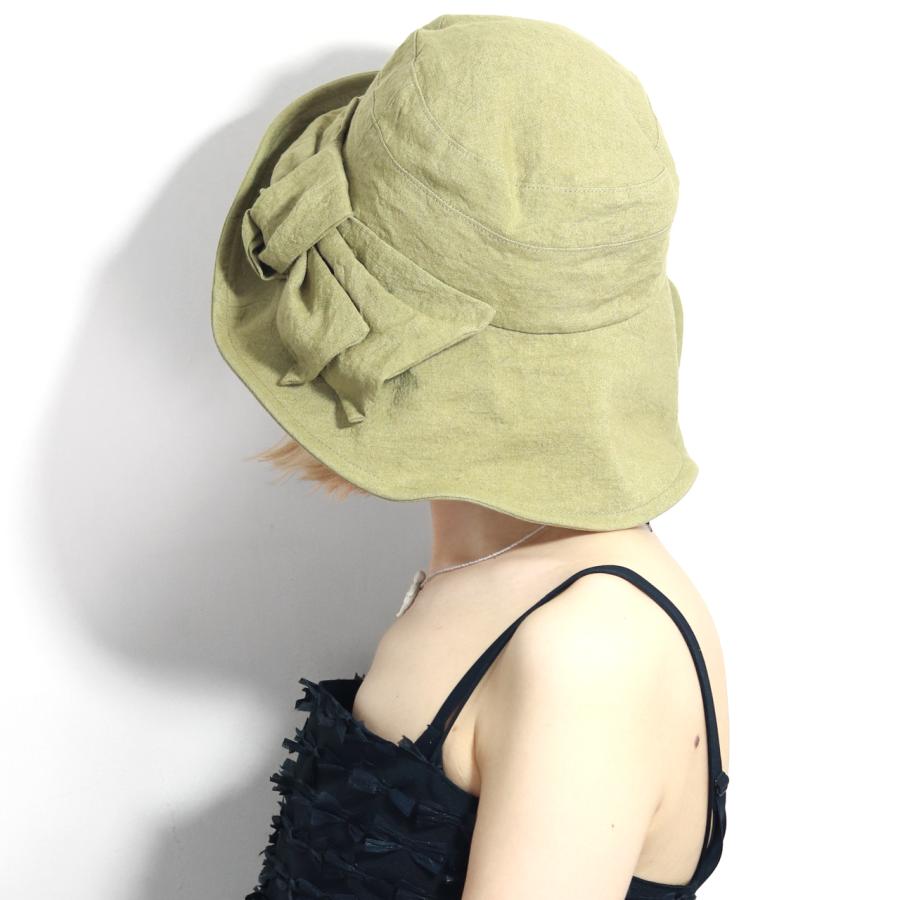 リボン リネンハット 手染め ナチュラル 夏 春 紫外線対策