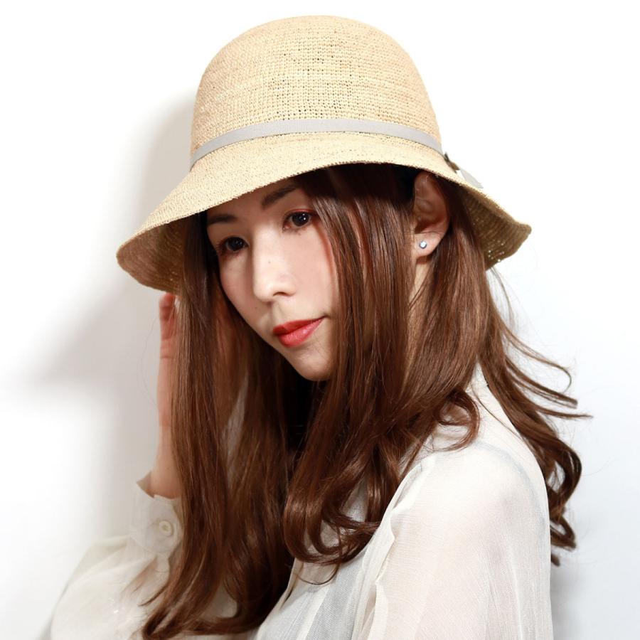 バラ色の帽子 ボビンHat 黒リボン ラフィア ストローハット 日本製 ラフィアハット 帽子 リボン 夏 ストローハット レディース キャペリン