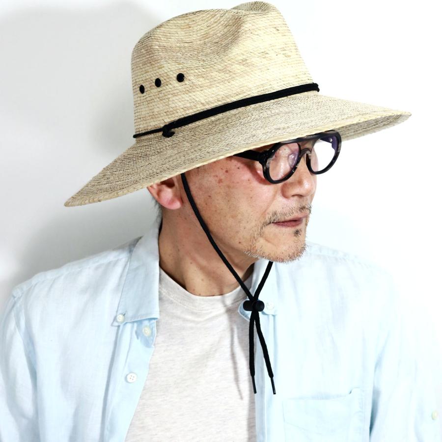 ストローハット あご紐 パームブレード 麦わら帽子 メンズ 帽子