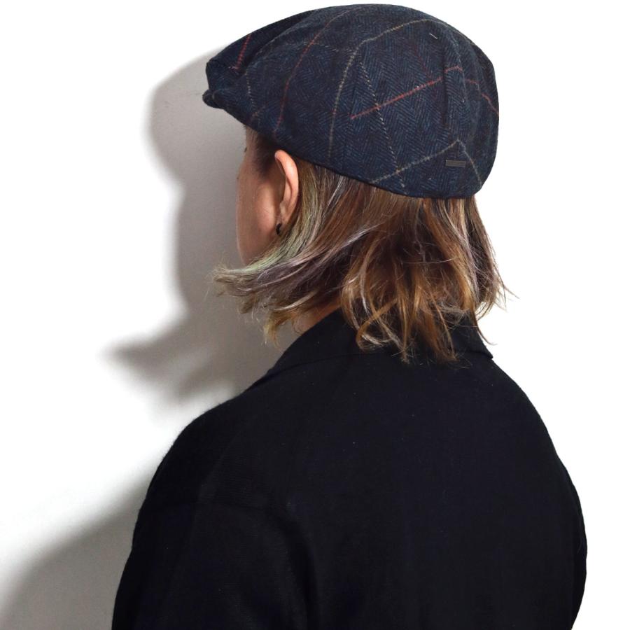 チェック柄ハンチング帽 つば長 ハンチング帽 シックなチェック柄 メンズ 帽子 秋 56cm