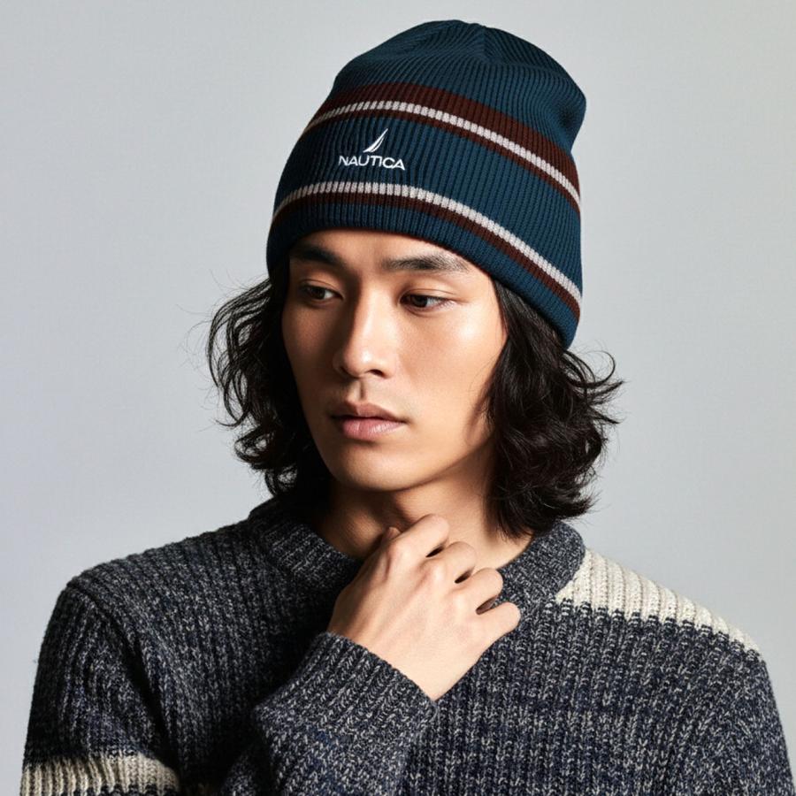 NAUTICA（ノーティカ） ビーニー メンズ ライン ニット帽 レディース