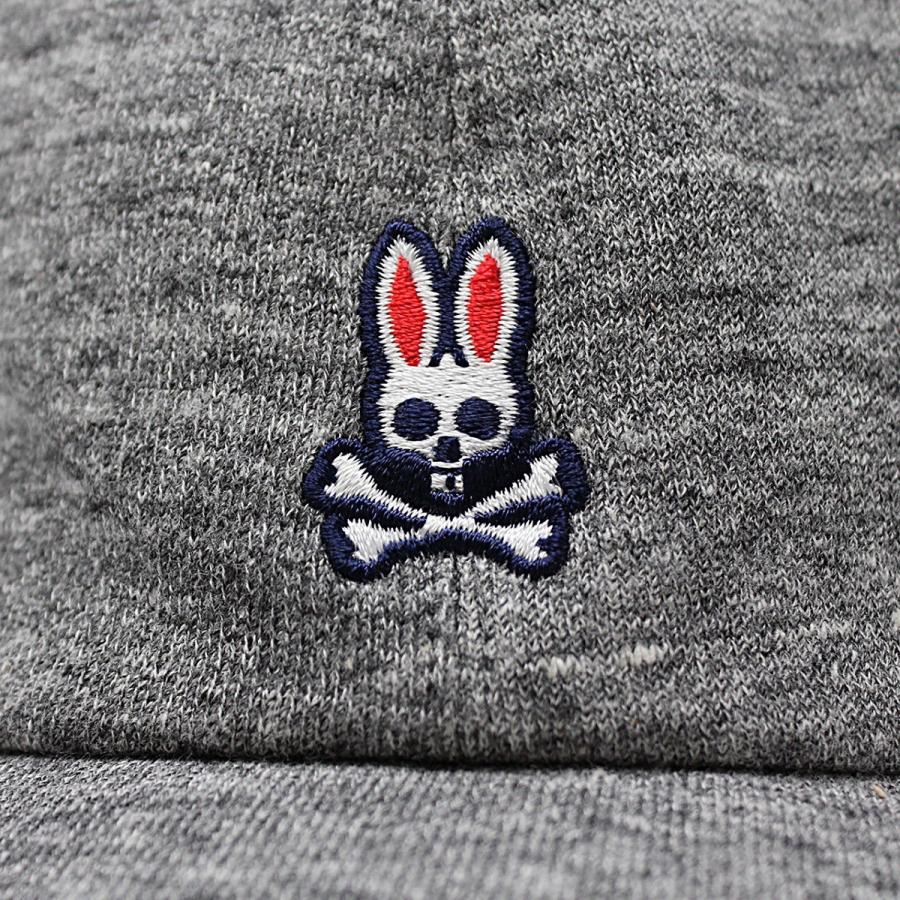 ウサギ刺繍の黒キャップ Psycho Bunny 秋 冬 ステッチキャップ 帽子 6方キャップ 刺繍