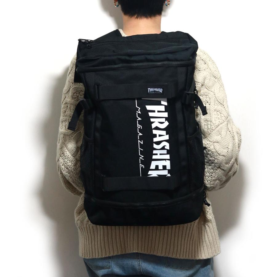 THRASHER ブラック リュック THRASHER スラッシャー バックパック 大容量 スケートホルダー