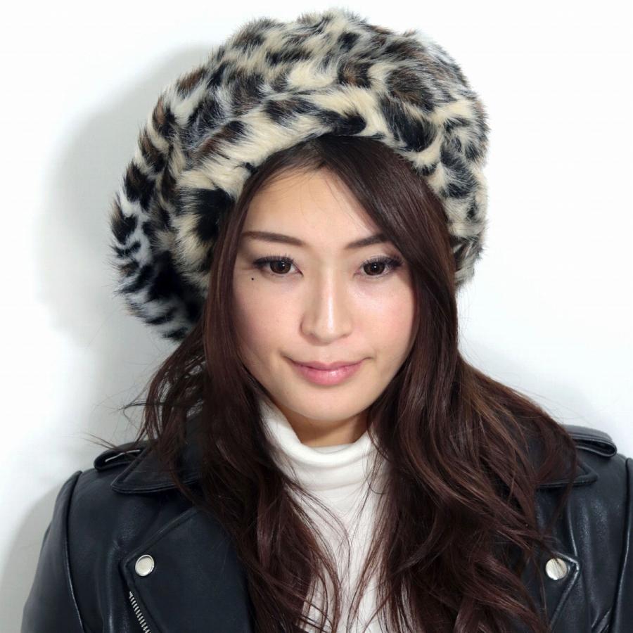 ファー ベレー帽 レオパード レディース 帽子 アニマル柄 ロシア帽