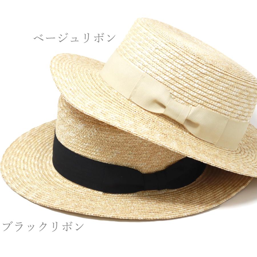 【新品】Wica Grocery カンカン帽子 ブラック・ベージュリボン付 カンカン帽 メンズ 麦わら帽子 春夏 ReqHatter ハット