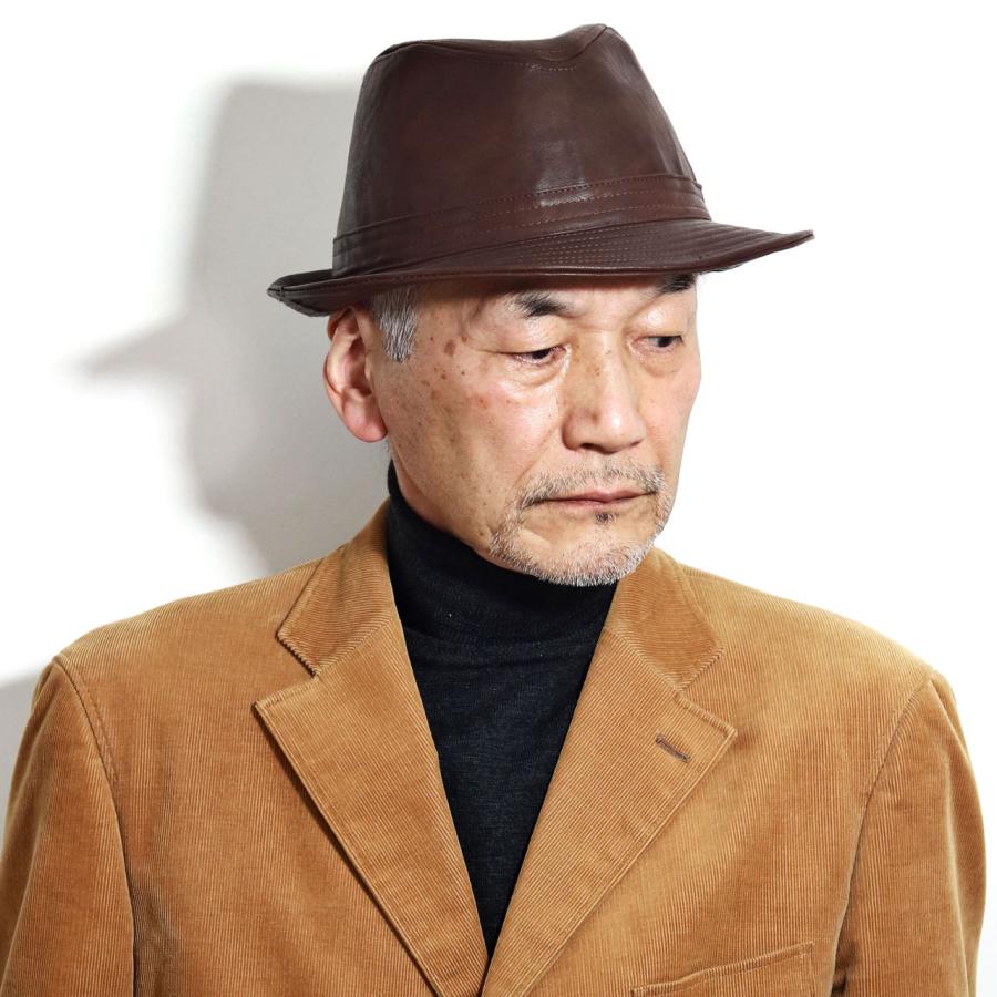 レザー ハット フェイクレザー 中折れハット エコレザー 中折れ帽子 革