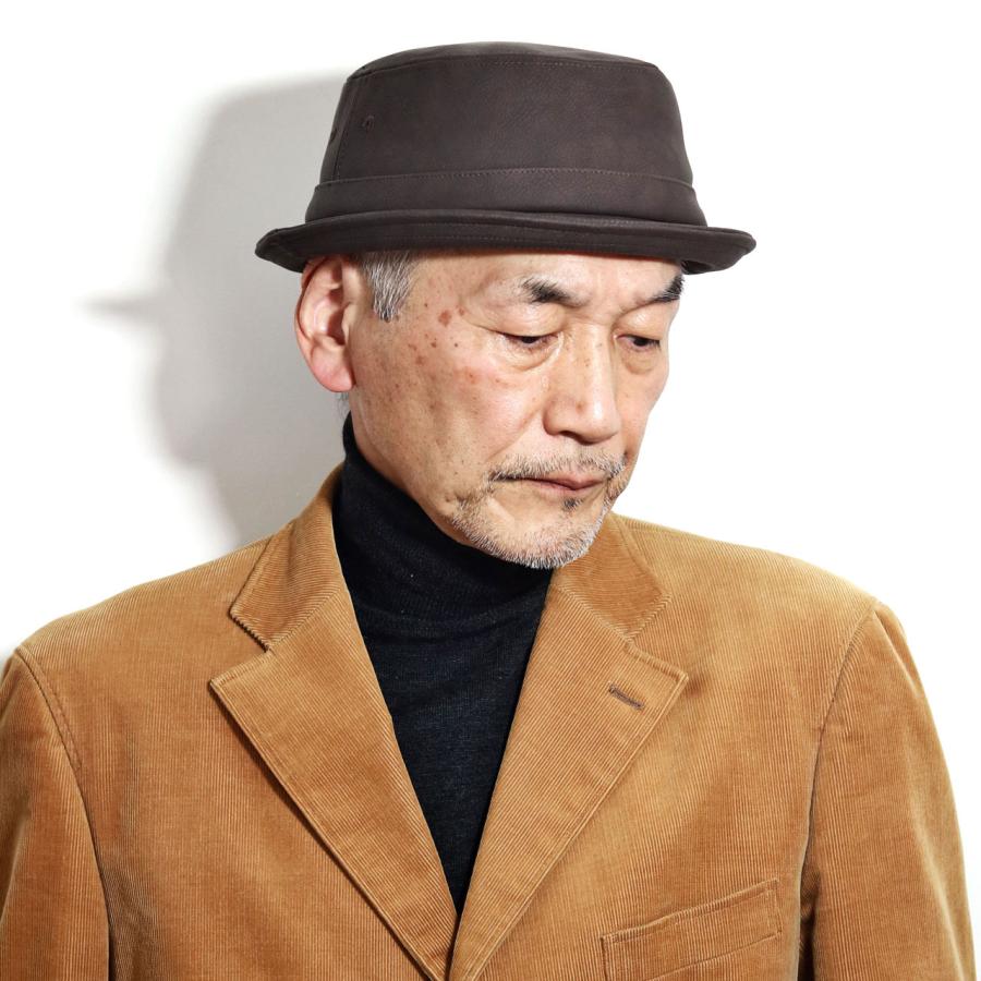 ポークパイハット レザー フェイク 革 メンズ ハット ショートブリム