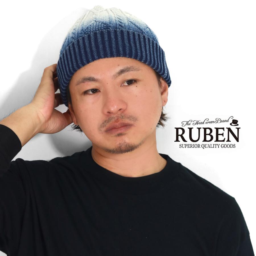 新品 マーク&ロナ　 Swingin Nubby クルーセーター (44/S　併 Ruben ケーブル編み ニット帽 春夏 コットン インディゴ メンズ
