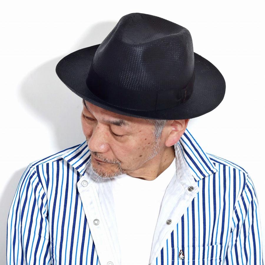 ハット ストローハット メンズ 中折れハット ブラック 麦わら帽