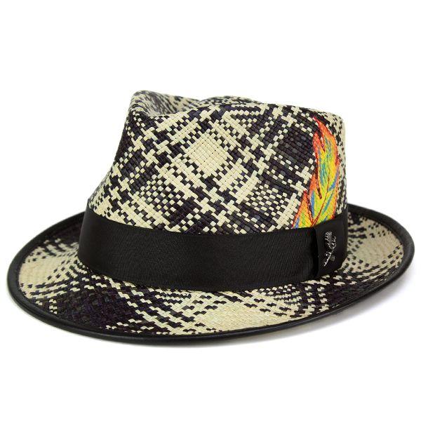 パナマハット メンズ 春夏 帽子 カルロスサンタナ ハット チェック柄