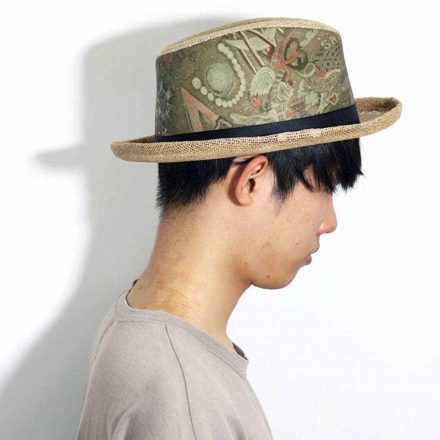 春 夏 帽子 メンズ 中折れ帽 涼しい ジュート素材 麻 インポート プリント柄 CARLOS SANTANA カルロス サンタナ ナチュラル