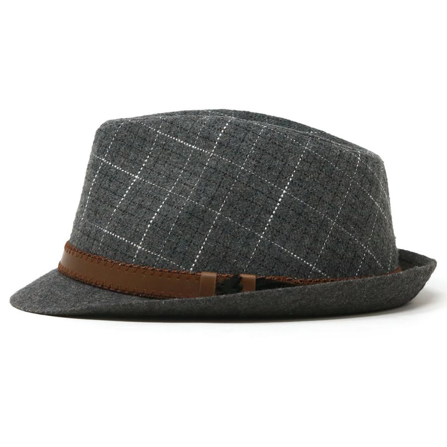 激安特価品 中折れ 帽子 メンズ 秋冬 ステイシーアダムス フェドラハット 中折れ帽子 グレー チェック柄 男性用 ベルト ハット