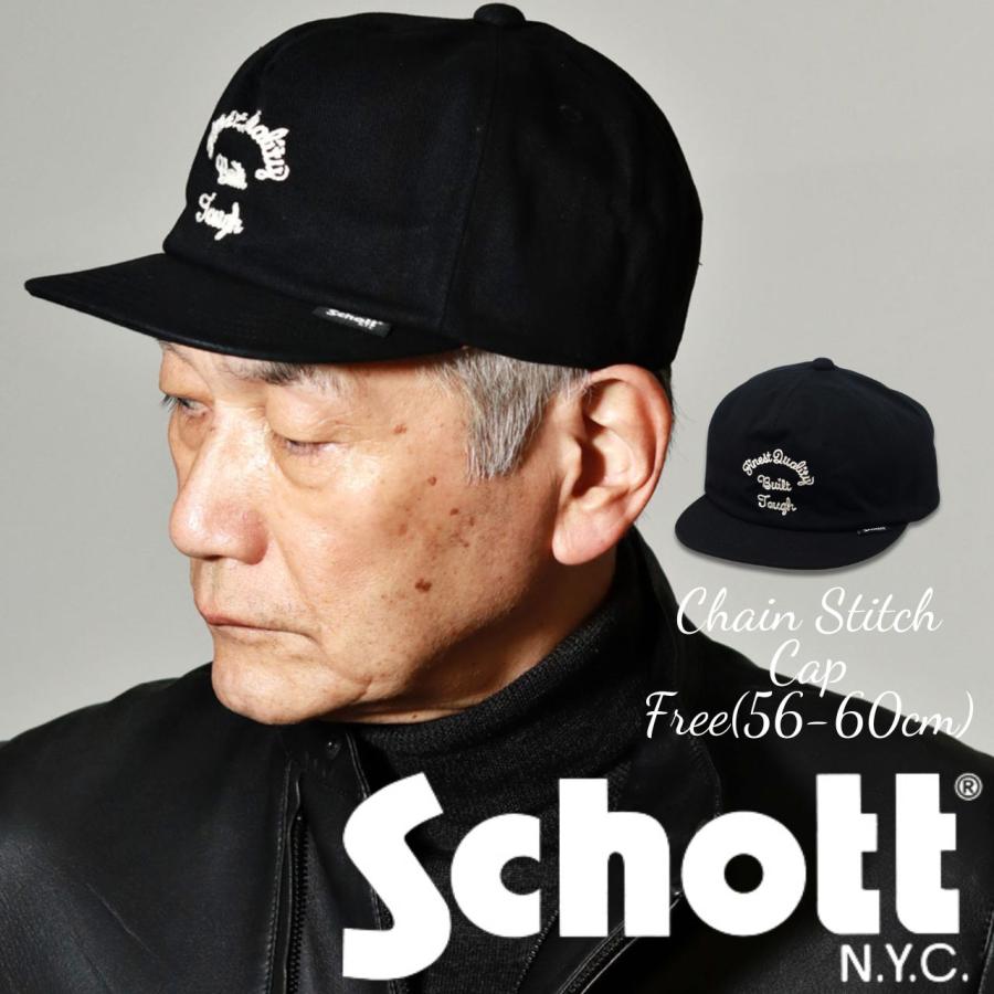 Schott N.Y.C メンズ キャップ チェーンステッチ フロント 刺繍