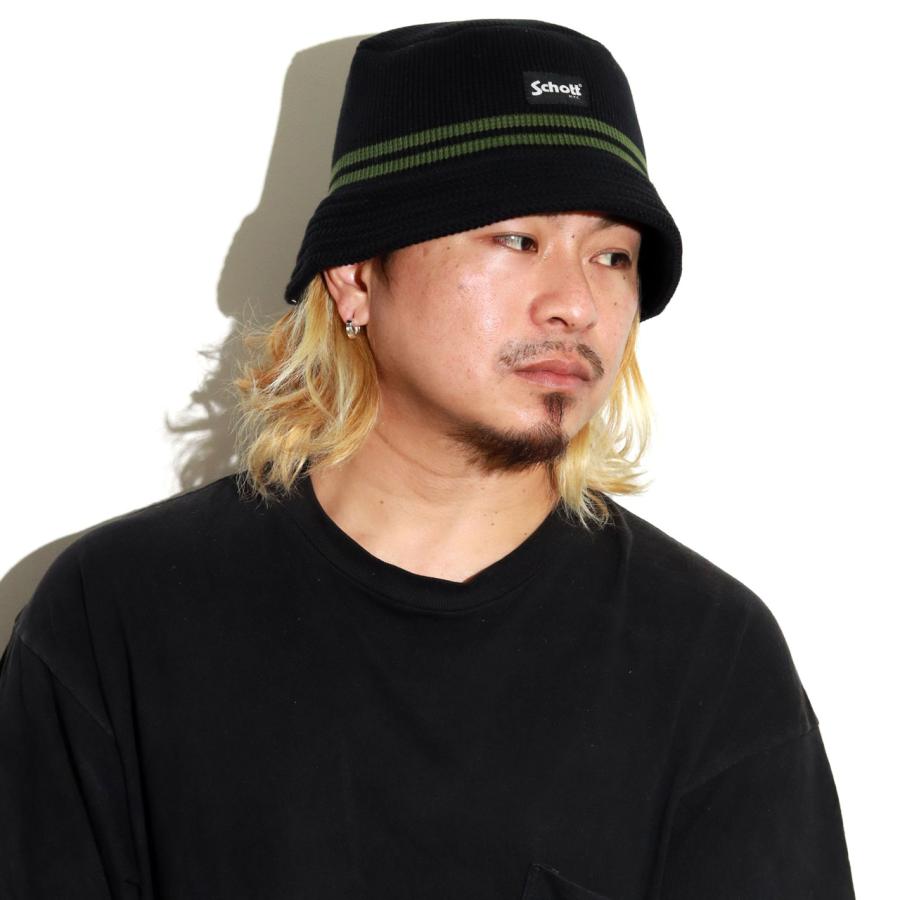 Schott N.Y.C ニットハット メンズ ライン入り コットンニット