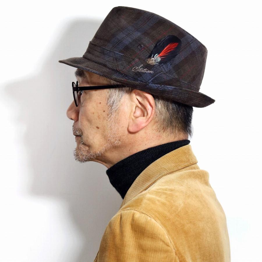 STETSON ステットソン 帽子 メンズ 中折れハット チェック柄 アメリカ イタリア生地 DUCA VISCONTI DI MODRONE 帽子 ハット 茶 ブランド コーデュロイ生地 ブラウン［ fedora ］敬老の日 ギフト 洗い加工 メール便 オールシーズン STETSON（ステットソン） 中折れハット チェック柄 STETSONアメリカ