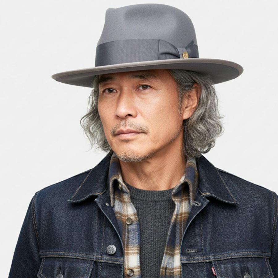ステットソン オープンクラウン ハット メンズ STETSON フェルト ハット 日本製 ラビットファーフェルト 160周年 ロングブリム 高級クラシックハット 帽子の画像