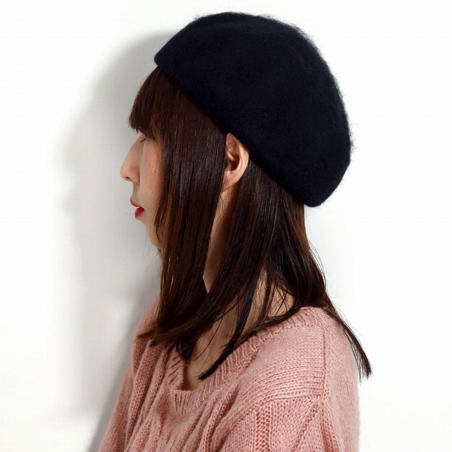 ベレー帽 レディース 黒 アンゴラ ニット ニットベレー ホール