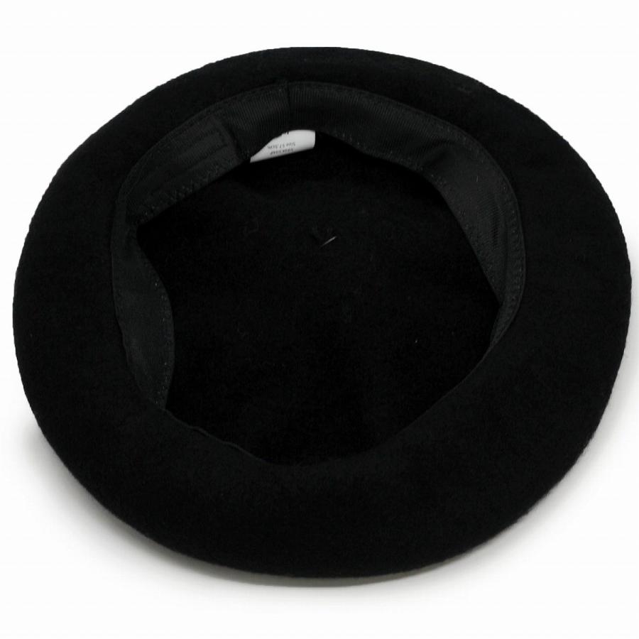 ラクーンファー 帽子 レディース 黒 ベレー帽 ポンポン ブローチ