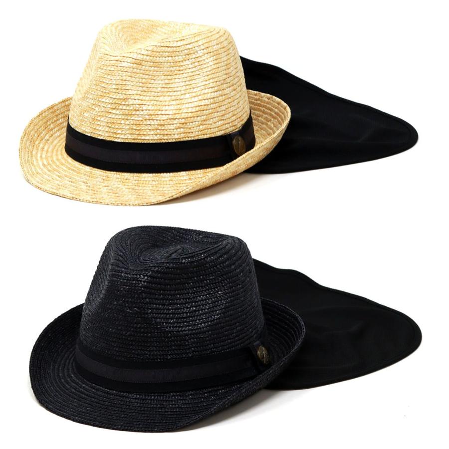 麦わら帽子 黒とベージュ 調整可能 麦わら帽子 メンズ ハット 冷感 帽子 日よけ 中折れハット 夏