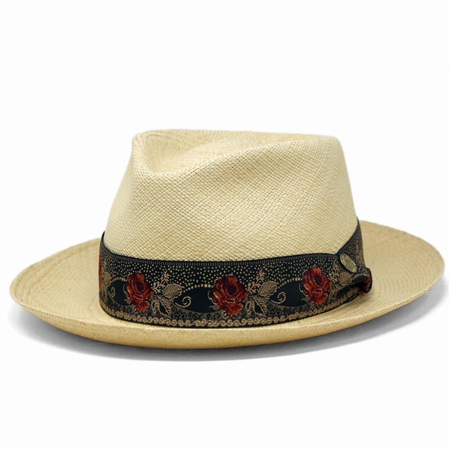 本物 刺繍サメ付きパナマ帽ゴルフハット 約55㎝ M 文二郎コレクション