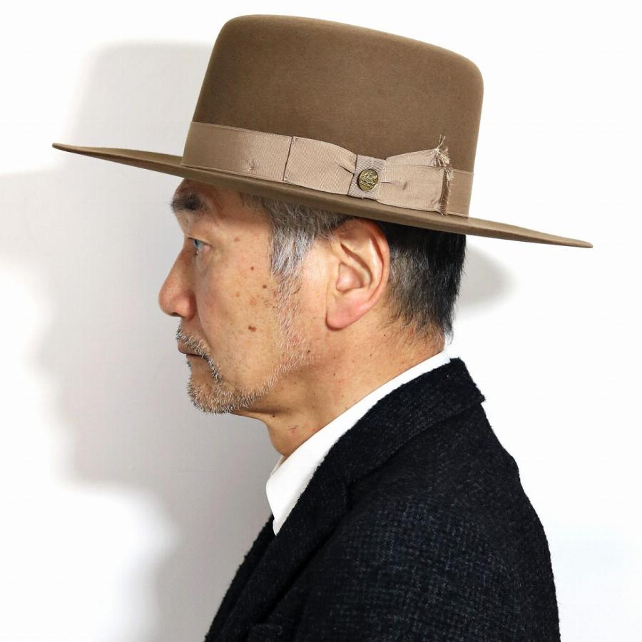 ステットソン　グレー ウールフェルトハット リボン付き STETSON 飾り羽付き ウールフェルトハット センターデント 撥水