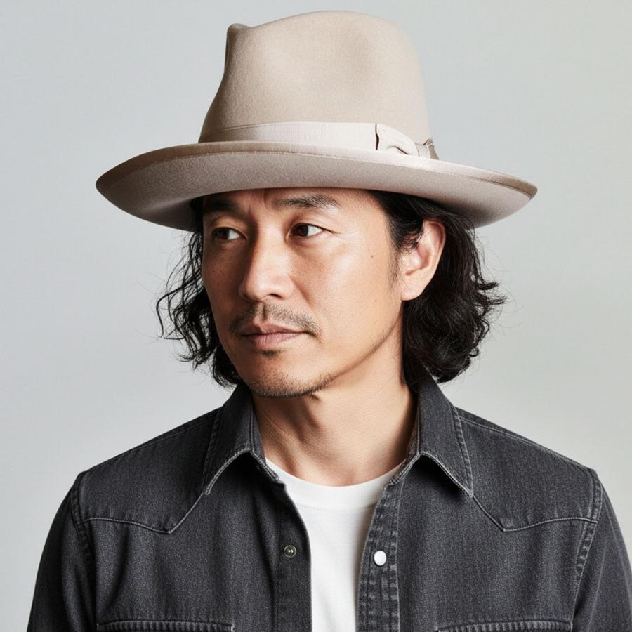 STETSON ラビットファー フェルトハット メンズ ステットソン オープンクラウン 日本限定 復刻モデル 高級 ライトベージュ アメリカ製 プレミアム 中折れ帽の画像