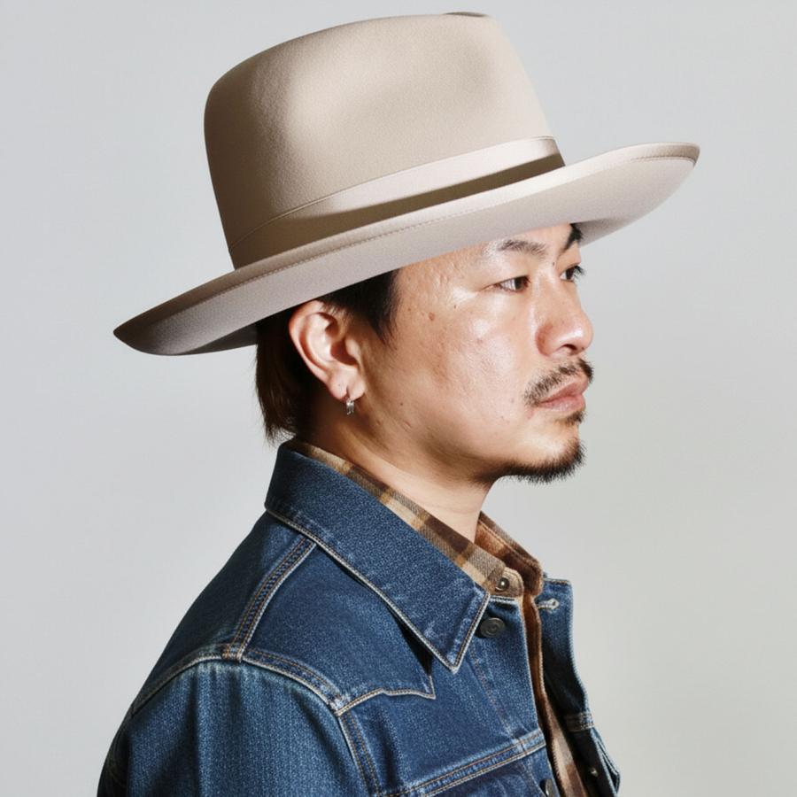 STETSON ラビットファー フェルトハット メンズ ステットソン オープンクラウン 日本限定 復刻モデル 高級 ライトベージュ アメリカ製 プレミアム 中折れ帽の画像