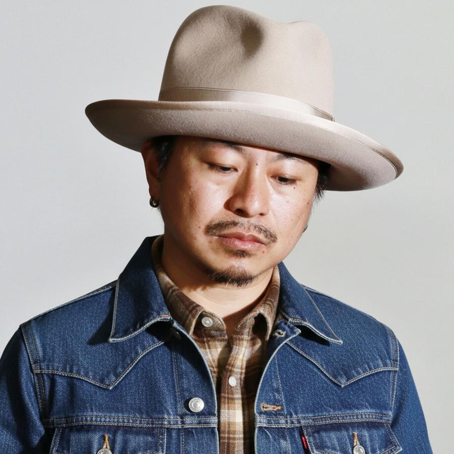 STETSON ラビットファー フェルトハット メンズ ステットソン オープンクラウン 日本限定 復刻モデル 高級 ライトベージュ アメリカ製 プレミアム 中折れ帽の画像