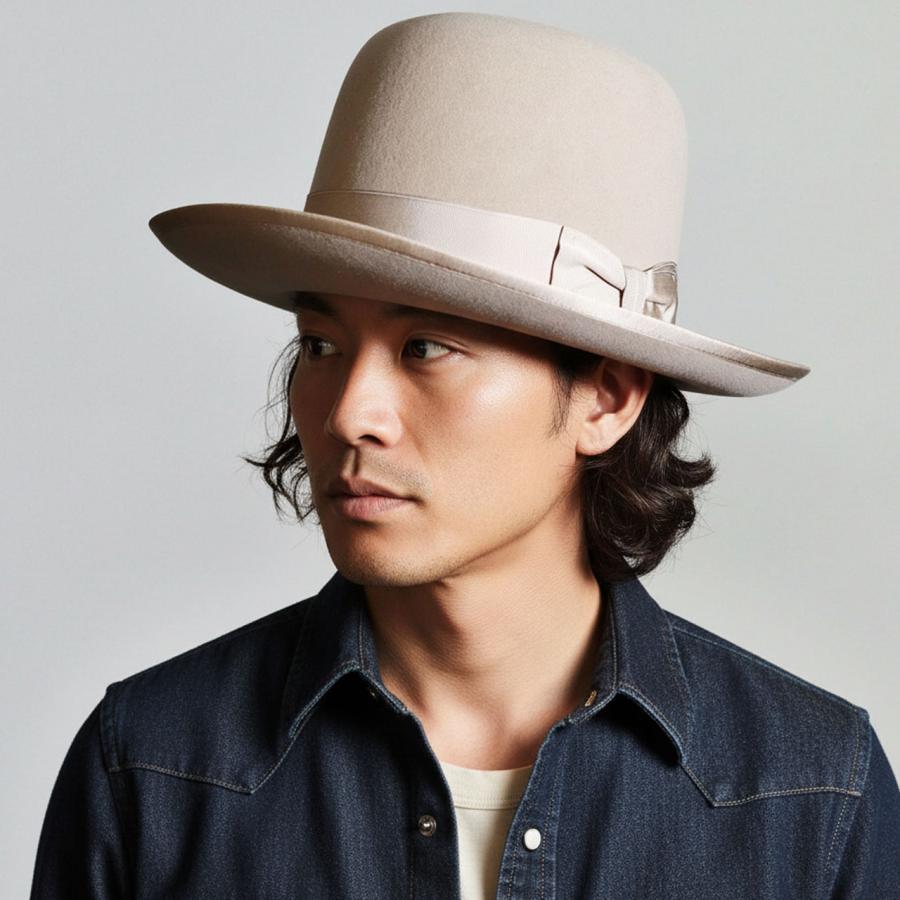 STETSON ラビットファー フェルトハット メンズ ステットソン オープンクラウン 日本限定 復刻モデル 高級 ライトベージュ アメリカ製 プレミアム 中折れ帽の画像
