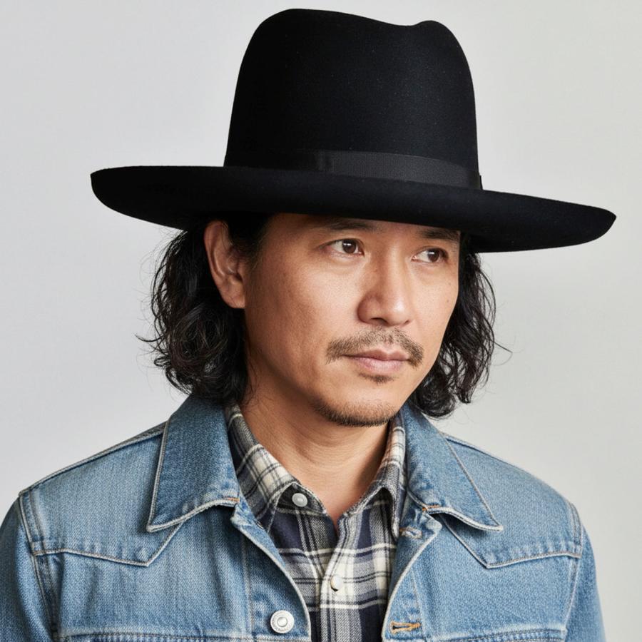 ステットソン BOSS STETSON フェルトハット メンズ 160周年 限定モデル ラビットファーフェルト オープンクラウン 復刻 高級 ブラック アメリカ製 レディースの画像