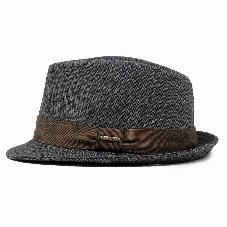STETSON（ステットソン） 渋いハット ヘリンボーン 暗灰 メンズ 帽子
