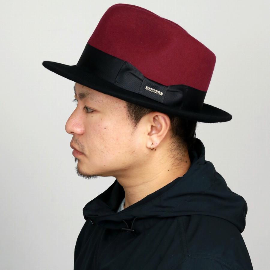 STETSON 中折れハット フェドラハット バイカラー 黒×ボルドー STETSON（ステットソン） 帽子 メンズ 2トーンカラー 秋冬 フェルト