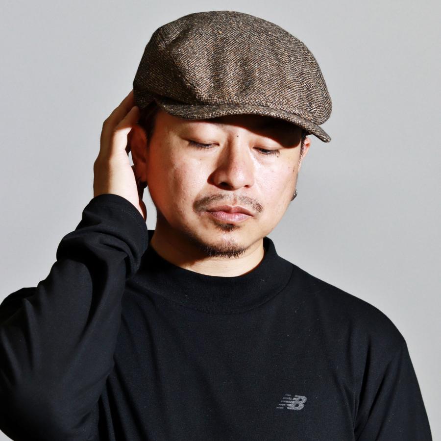 ハンチング帽 メンズ ヘリンボーン ウール混 秋冬 ハンチング 紳士帽子