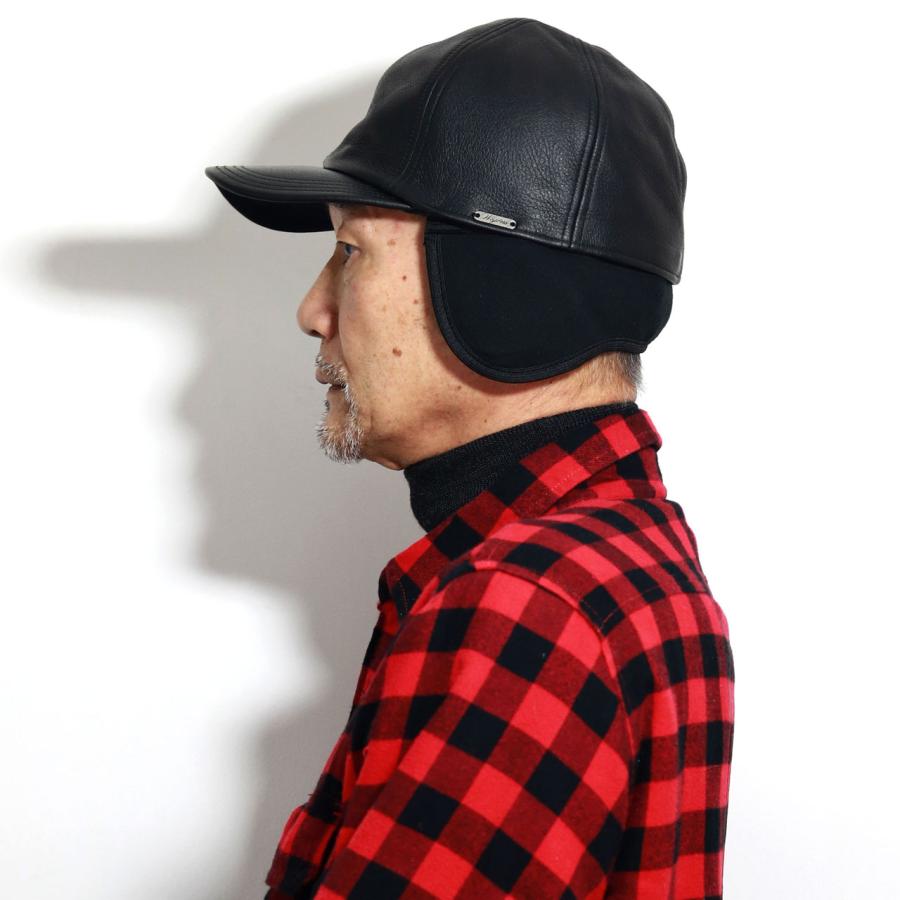 内耳付き キャップ メンズ wigens 帽子 ウィゲーン エルクレザー 秋冬