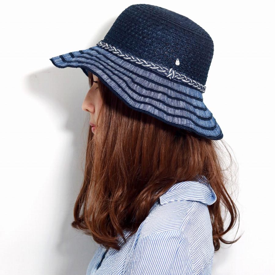 【未使用】LANVIN バケットハット つば広 日除け 麻混 サイズ調節可 M つば広 バケットハット 帽子 無地 あご紐 リボン 綿麻 ツバ広