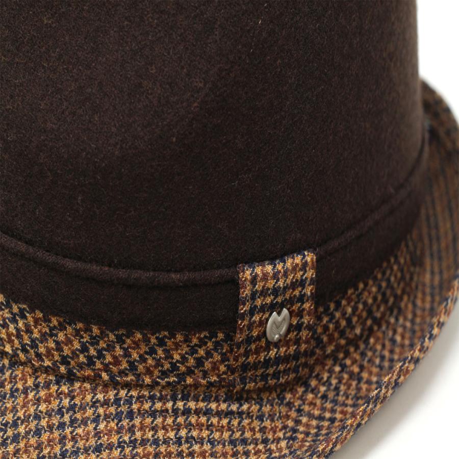 帽子 メンズ 秋冬 ミラショーン 中折れハット ウール 切り替えパターン クラブチェック フランネル ブラウン mila schon（ミラショーン） 帽子 メンズ 秋冬 中折れハット ウール