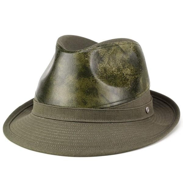 mila schon 帽子 ハット ミラ・ショーン フェイクレザーデザイン中折れハット 秋冬 モスグリーン mila schon（ミラショーン） 帽子 ハット フェイクレザーデザイン中